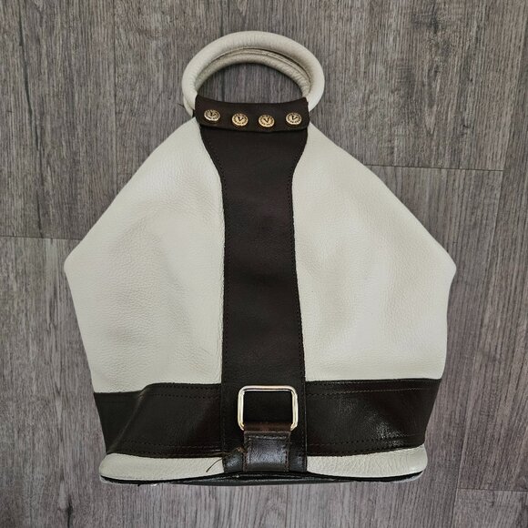 Valentina Made in Italy Genuine Leather Hand Bag – White & Brown - Picture 1 of 13